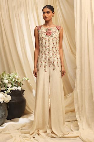 Ekru Embroidered Ivory Roseline Jumpsuit 