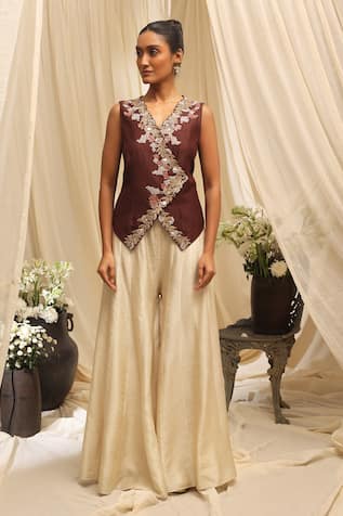 Ekru Golden Foliage Waistcoat Set 