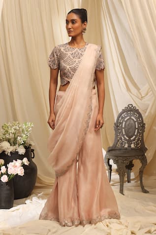Ekru Bloom Wave Blouse & Sharara Set 