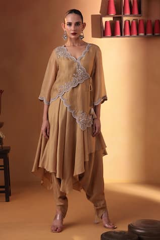 Ekru Gold Organza Chanderi Co-ord Set 