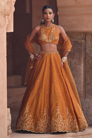 Kritika Dawar Mustard Silk Embroidered Lehenga Set 