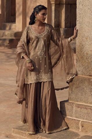 Kritika Dawar Mouse Grey Paisley Kurta Sharara Set 