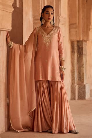 Kritika Dawar Pink Embroidered Kurta Sharara Set 