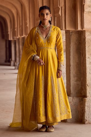 Kritika Dawar Yellow Silk Anarkali Set with Dupatta 