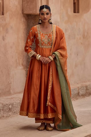 Kritika Dawar Rust Dori Hand Embroidered Anarkali Set 