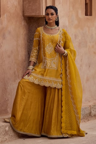 Kritika Dawar Mustard Scalloped Kurta Sharara Set 