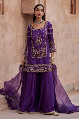 Kritika Dawar Purple Scalloped Kurta Sharara Set 