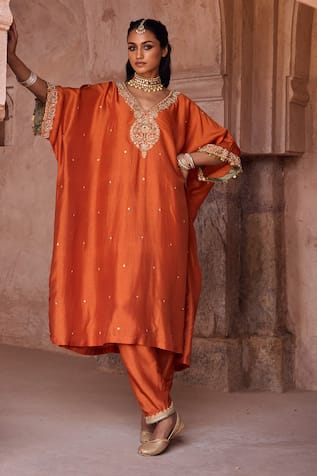 Kritika Dawar Rust Silk Kaftan & Salwar Set 