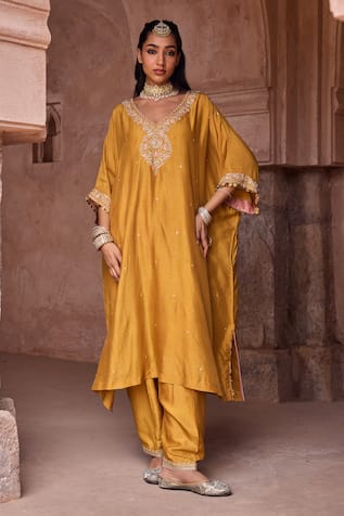 Kritika Dawar Silk Yellow Kaftan & Salwar Pant Set 