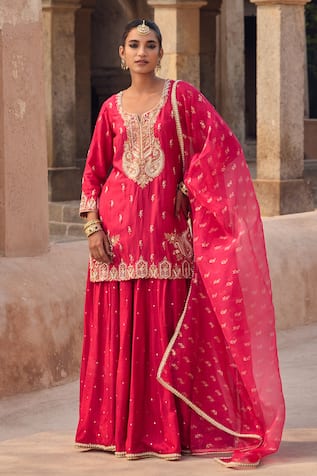 Kritika Dawar Magenta Silk Embroidered Sharara Set 