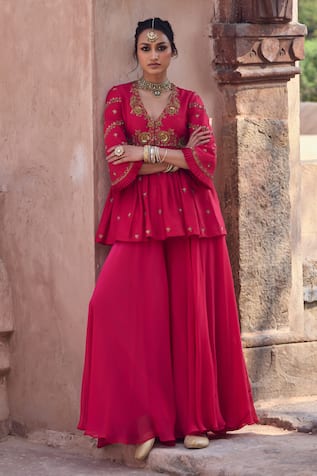 Kritika Dawar Magenta Peplum Kurta & Sharara Set 