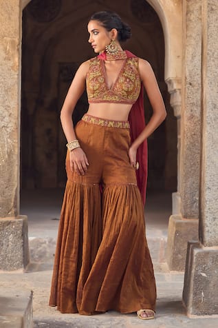 Kritika Dawar Brown Embroidered Gharara Set 