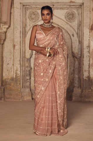 Kritika Dawar Pink Sheer Organza Saree Set 