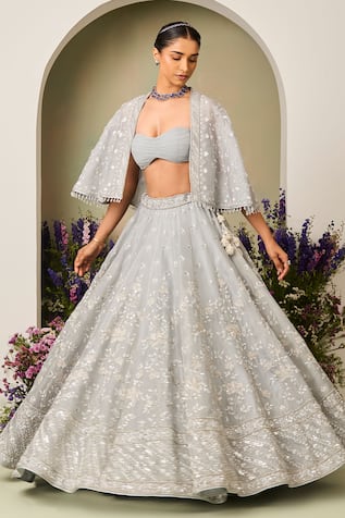 Sue Mue Ice Blue Embroidered Lehenga Set 