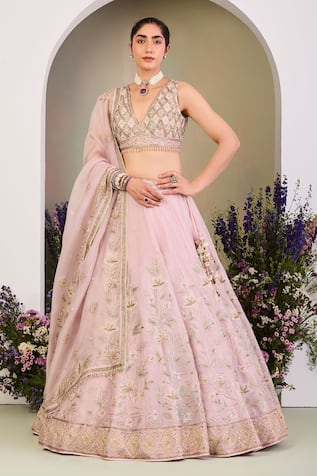 Sue Mue Classic Floral Embroidered Lehenga Set 