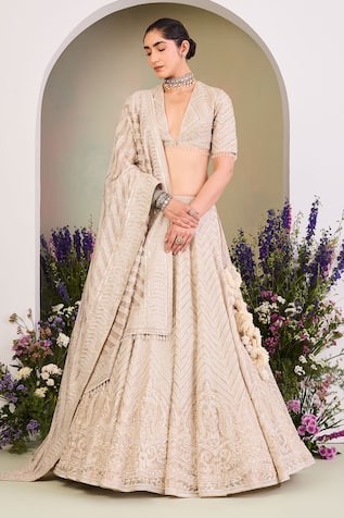 Sue Mue Beige Embroidered Lehenga Set 