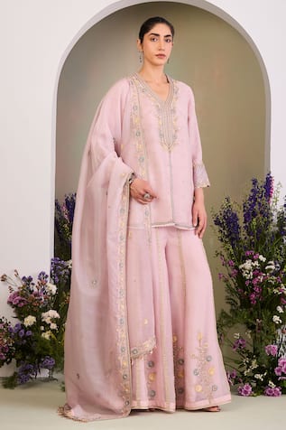 Sue Mue Pastel Pink Embroidered Kurta Set 
