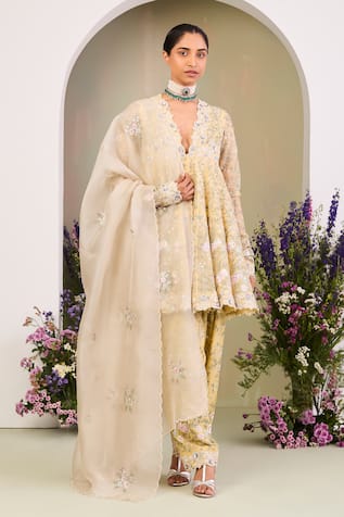 Sue Mue Yellow Embroidered Anarkali Set 