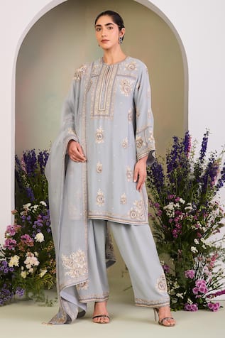 Sue Mue Ice Blue Embroidered Kurta Set 