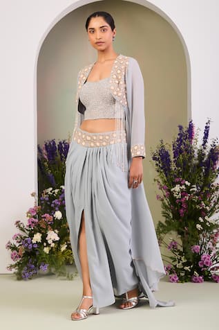 Sue Mue Ice Blue Fusion Style Kurta Set 