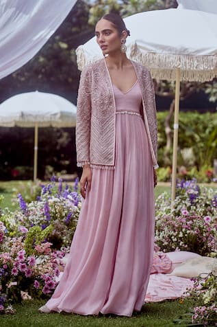 Sue Mue Pastel Pink Embroidered Jumpsuit & Jacket 