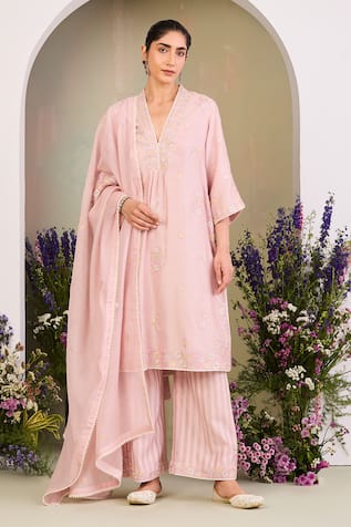 Sue Mue Pastel Pink Embroidered Kurta Set 