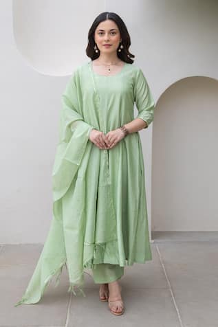 ASRUMO Pista Green Chanderi Anarkali Set 