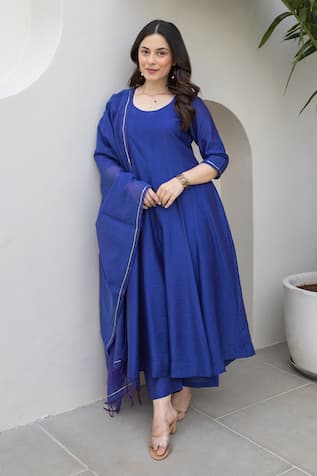 ASRUMO Royal Blue Chanderi Anarkali Set 