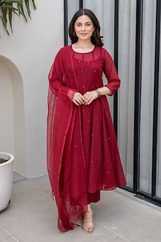 ASRUMO Mulberry Maroon Cotton Anarkali Set 