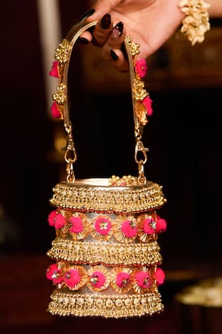 Gold Pompom Handbag 