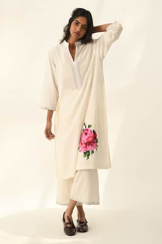 Payal Pratap Ivory Handloom Cotton Tunic & Pant Set 