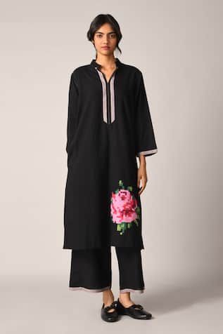 Payal Pratap Black Handloom Cotton Tunic & Pant Set 