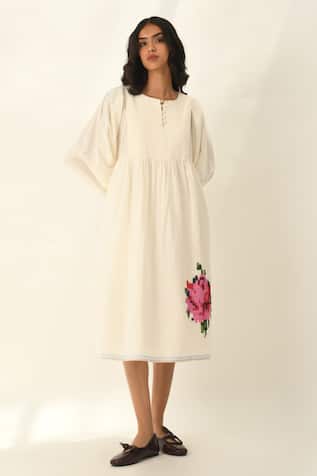 Payal Pratap Pleated Yoke Ivory Midi Dress 