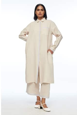 Payal Pratap Beige Handloom Linen Elasticated Pants 