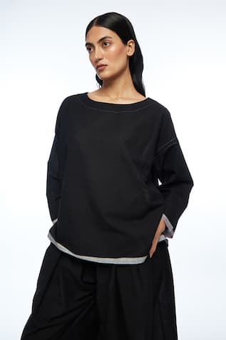 Payal Pratap Black Handloom Cotton Oversize Top 