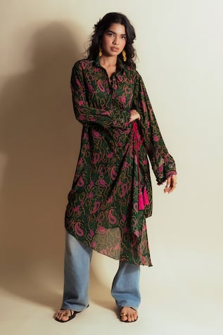 Style Junkiie Paisley Print Green Shirt Dress 