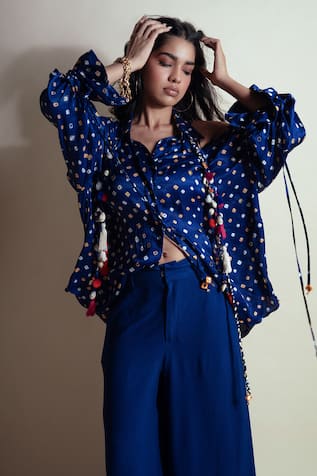Style Junkiie Bandhini Print Blue Shirt 