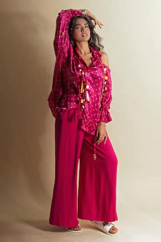 Style Junkiie Hot Pink Flared Pant 