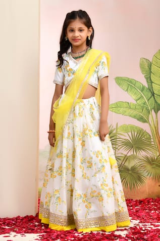 YUVRAANI JAIPUR Ivory & Yellow Digital Print Lehenga Set 