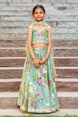 YUVRAANI JAIPUR Mint Green Printed Lehenga Set 