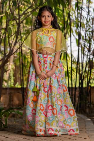 YUVRAANI JAIPUR Multi-coloured Printed Lehenga with Cape 