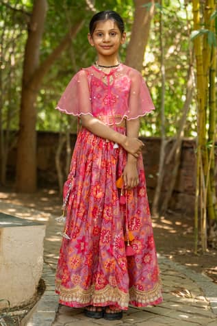 Yuvraani Jaipur Multi-coloured Printed Lehenga with Cape 