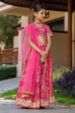 Yuvraani Jaipur Cherry Red Printed Lehenga Set 