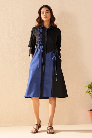 Savaaya Breeze Blue & White Midi Dress 