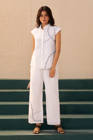 Savaaya White Linen Designer Pant Set 