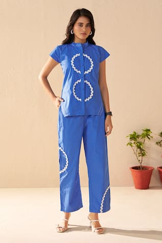 Savaaya Blue Poplin Designer Pant Set 