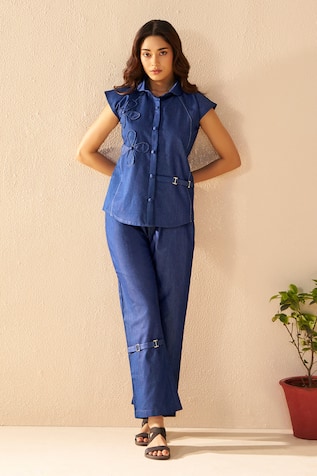 Savaaya Blue Denim Shirt & Pant Set 