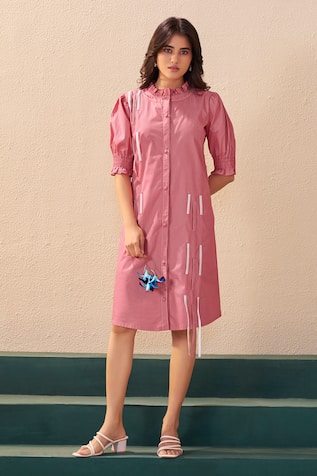Savaaya Whisper Pink Poplin Midi Dress 
