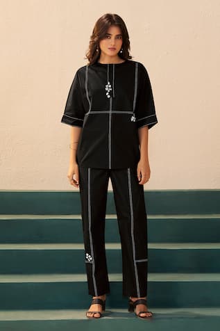 Savaaya Black Poplin Zephyr Pant Set 