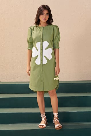 Savaaya Green & White Magnolia Dress 